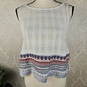 Ecote Sz Small 100% Cotton Cream Tank Top Embroidered Details Metallic Low Back